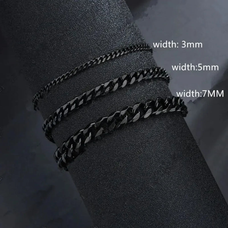 3 5 7mm Width New Trendy Cuban Chain Men Bracelet Classic Stainless Steel Chain Bracelet For Men Women Jewelry Party Gift