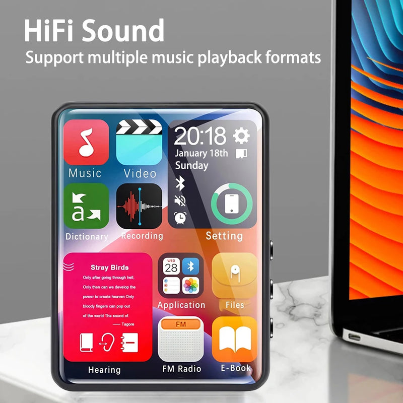 2.5 Inch Full Screen MP3 MP4 Walkman 4GB Mini Bluetooth Portable Music Player HIFI Sound Touch Screen Multifunctional Players