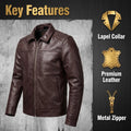 Men Genuine Top Layer Cowhide Leather Jacket Slim Fit Lapel Dark Brown Casual Business Coat Plus Size Real Leather