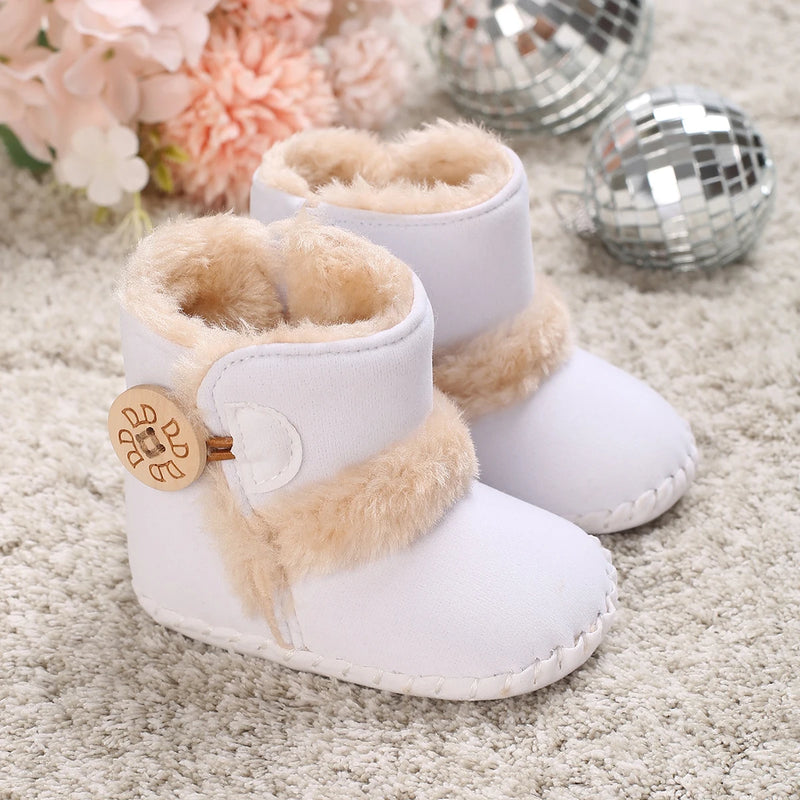 2022 Baby Autumn Winter Boots Baby Girl Boys Winter Warm Shoes Solid Fashion Toddler Fuzzy Balls First Walkers Kid Shoes 0-18M