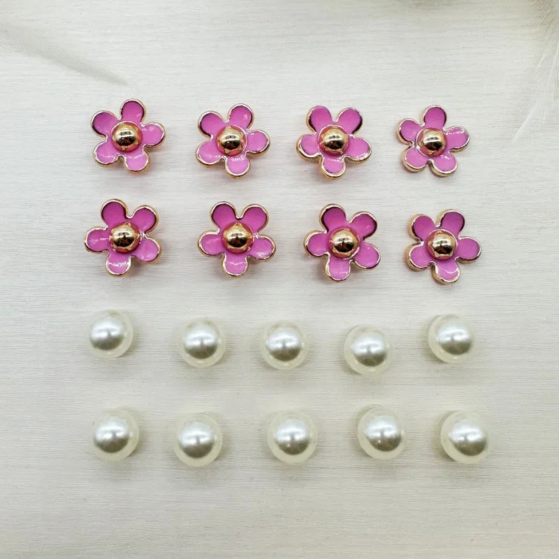 18PCS 3D Cute Daisies Pearl Shoe Charms Set Slide Sandals Clogs DIY Decoration Shoe Buckle Pins Accessory Gift