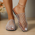 New Round-headed Mesh Shallow-mouth Fashionable Sexy Summer Beach Slippers, Lightweight Anti-slip Elegant Women's Flat Shoes