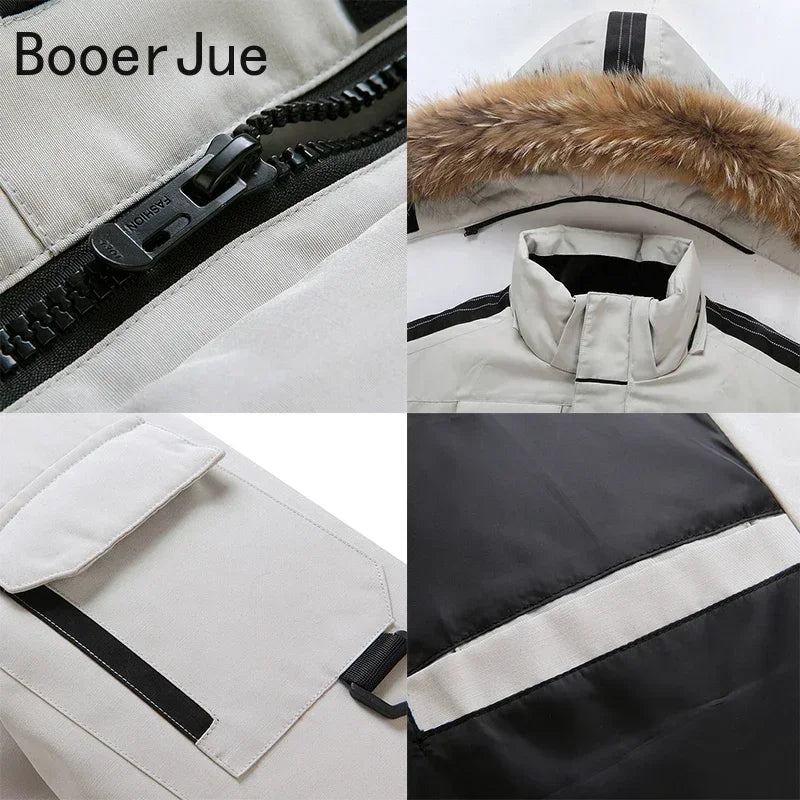 90% White Duck Down Removable Cap Outdoor Hiking Climbing Men's Thermal Down Jacket Thick Puffer Men Coat Overcoat Winter Parka