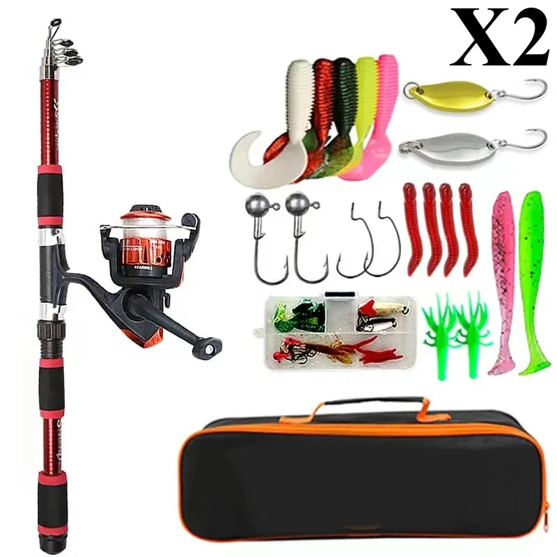 BRAVMACK Telescopic Fishing Pole Full Kit With Spinning Reel Baits Hooks Portable Travel Outdoor Angling Tackle Complete Set