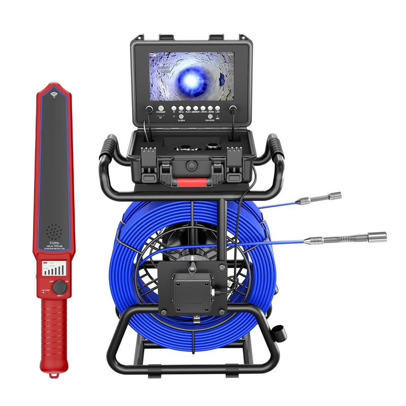 Sewer Pipe Inspection Camera 9“ IPS +Dual-Lens 1080P Sewer Camera +Meter Counter+5/7MM Fiberglass Cable+512HZ Self-leveling
