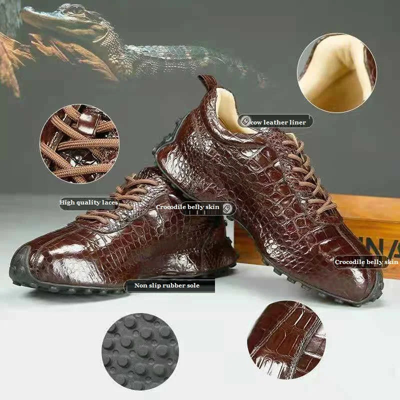 2026 new arrival Fashion Crocodile Belly Skin causal shoes men,male Genuine leather Sneakers 018