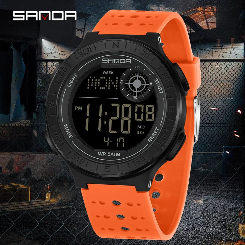 SANDA 6337 Fashion Men's Electronic Watch Sports Alarm Clock 50M Waterproof Stopwatch Timer Men's and Women's Watch