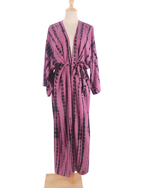Bikini Cover Up Tie Dye Printed Swimsuit Cape Pareo Bohemian Beach Kimono Dresses Self Belted Bathing Suits Dropshipping