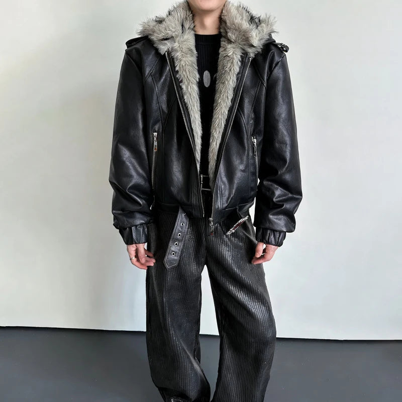 LUZHEN 2025 Winter New Original High Quality Faux Fur Liner Warm Parka Jacket Men's Fashion Handsome Leather Padded Coat JY5697