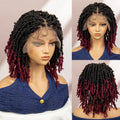 Dreadlocs Wigs Short Box Braided Wigs Synthetic 9x6 Lace Closure Wig Ombre Butterfly Twisted Locs 12inch for Afro Men/ Women