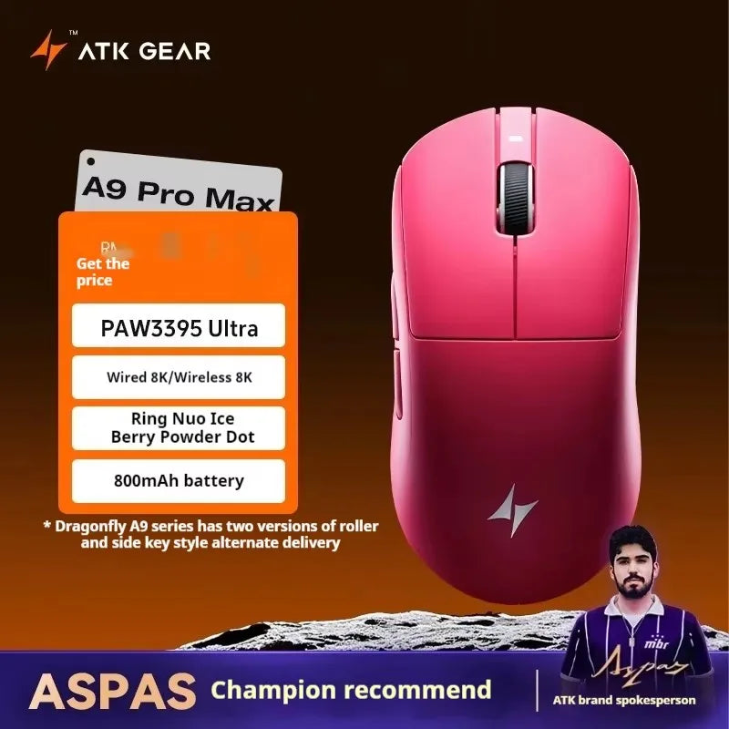 ATK Dragonfly A9 Series Wireless Mouse Tri Mode PAW3950 Nordic52840 8K 53g Lightweight Custom Laptop Gamer PC Gaming Mouse