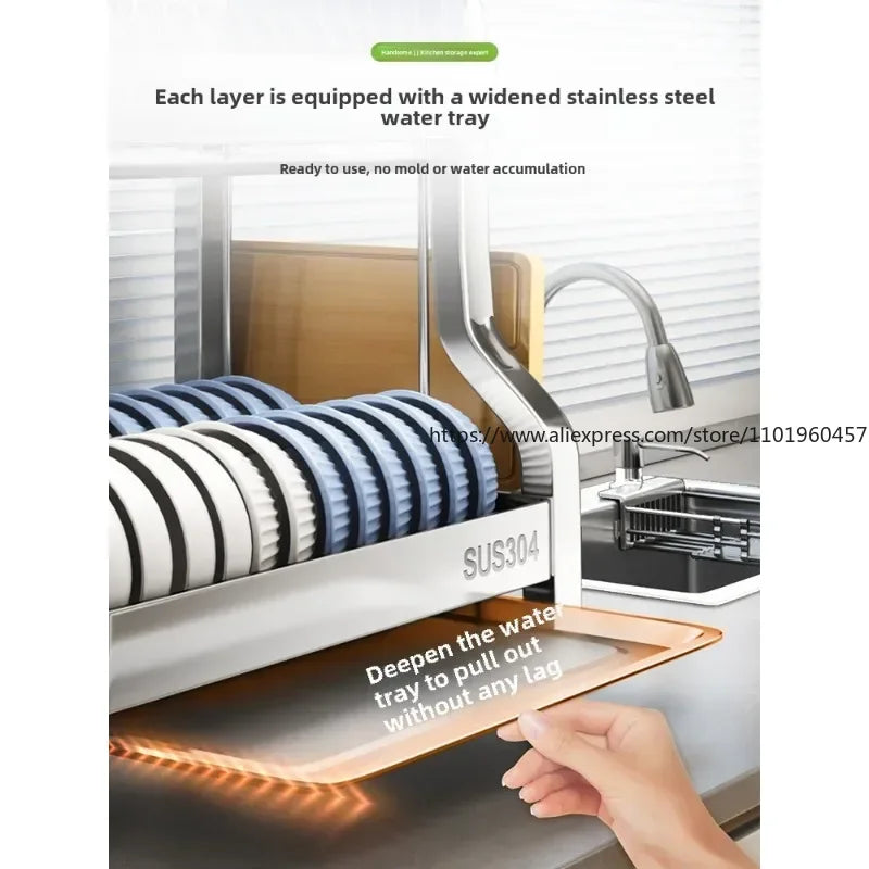 304 Stainless Steel Dish Storage Rack Kitchen Multifunctional Drain Countertop Accessories - View 2 | SAMAG