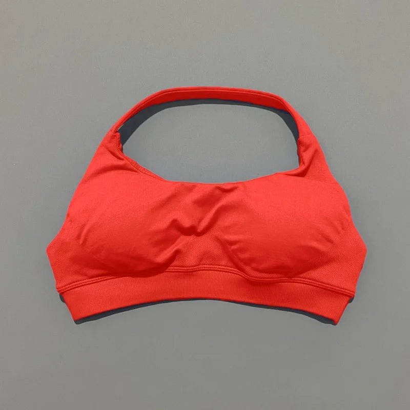 Sports Bra Women Seamless Yoga Halter Bra Top High Support Open Back Bra Fitness Push-up Activewear Workout Gym Underwear