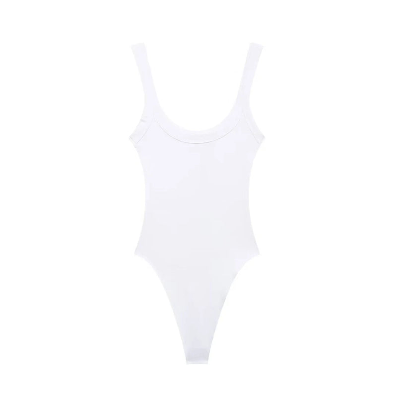 Women's Skinny Ribbed Bodysuits O Neck Straps Snap-Button Sexy Fashion Female Playsuits Comfortable Stretchy Clothing