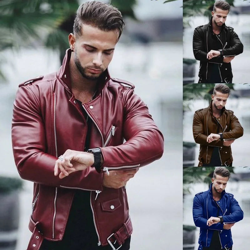 New Brown Autumn And Winter Fashion Leather Jacket Men's Plus Size Zipper Locomotive Leather Jacket Jacket