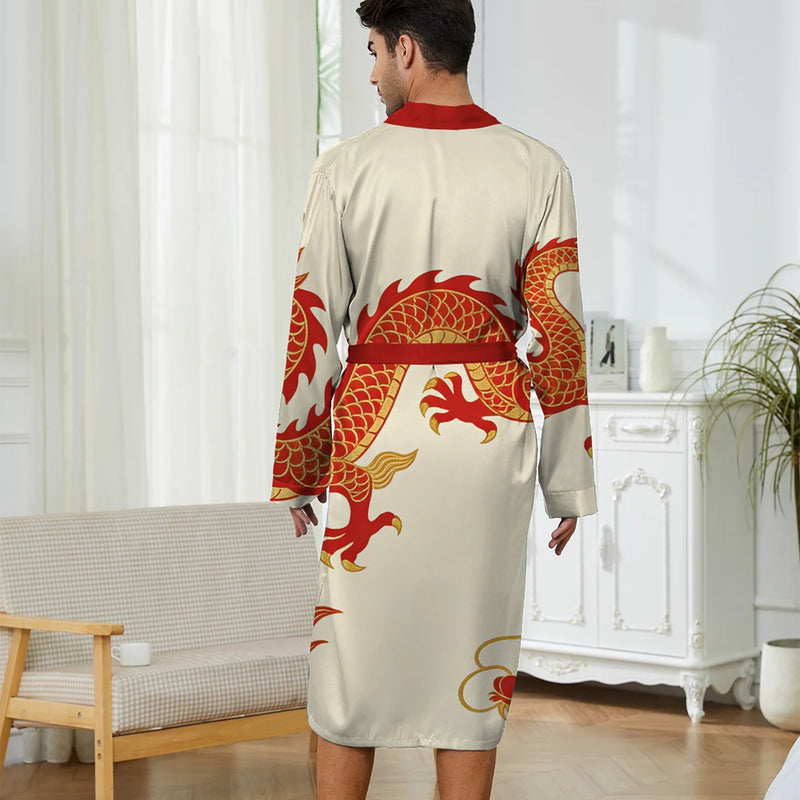 Men's Digital Printed Spring and Autumn Thin Style Quick Drying Long Sleeved Summer Air-Conditioned Pajamas Bathrobe