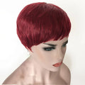 99j Color Dark Burgundy Red Human Hair Wigs for Women Short Pixie Cut Wigs with Bangs Layered Boy Cut Duby Wig Machine Made