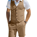 Men's Suit Linen 2 Piece Vests Short Pants Suits for Men Casual Summer Beach Groomsmen Wedding Waistcoat Set