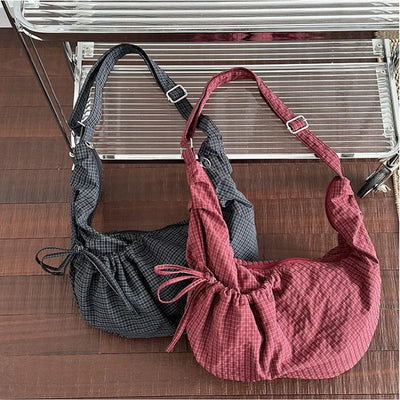 Retro Plaid Hobos Shoulder Bags for Women Drawstring | SAMAG