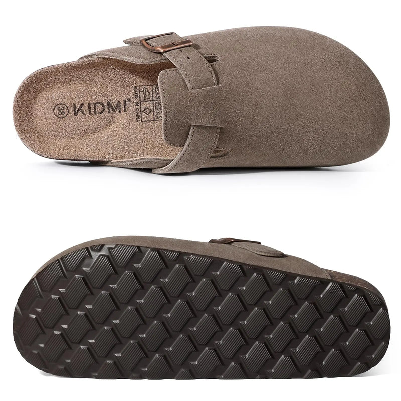 Litfun Classic Cork Clogs For Women Men Genuine Summer Clogs with Arch Support Cork Leather Home Mules Shoes Thick Beach Sandals