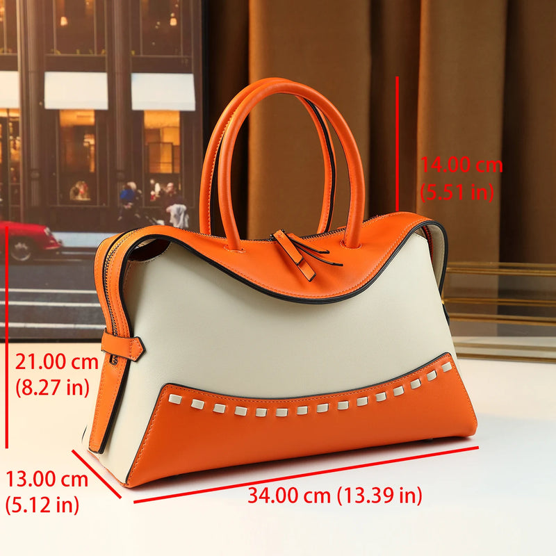 Cross-border contrasting splicing Boston handbag women's fashionable new retro women's large-capacity pillow bag