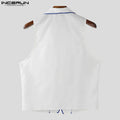 INCERUN Men Vests Printing Color-block Lapel Sleeveless Button Casual Male Waistcoats Streetwear 2025 Fashion Leisure Vests Men