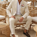 Men's 2 Pieces Linen Suits Casual Lightweight Summer Beach Groom Wedding Suit Linen Blazer Pants Set