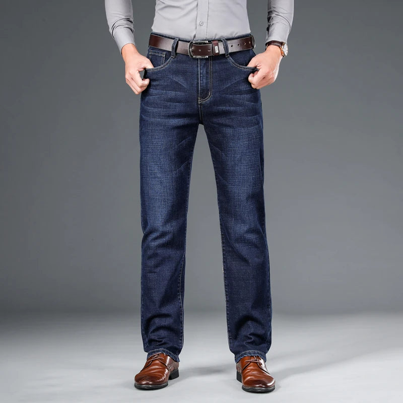 SHAN BAO autumn spring fitted straight stretch denim | SAMAG