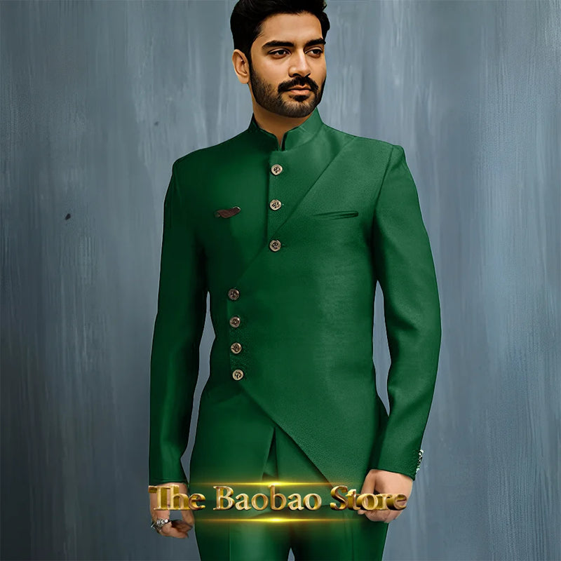 Matching Design Men's Suit 2pcs African/Indian Safiri Attire Customized Set with Gold Button for Wedding Party Formal Events