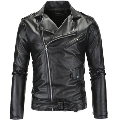Men's trendy locomotive leather jacket British white | SAMAG