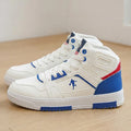 Men's White High-Top Color Block Sneakers, Lace-Up Casual Skate Shoes for Streetwear