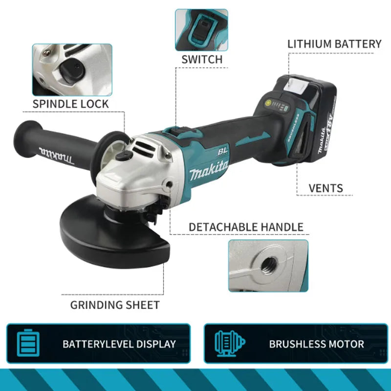Makita DGA506 18V 125mm Cordless Angle Grinder Electric Polisher Brushless Metal Grinding And Cutting Tool - View 3 | SAMAG