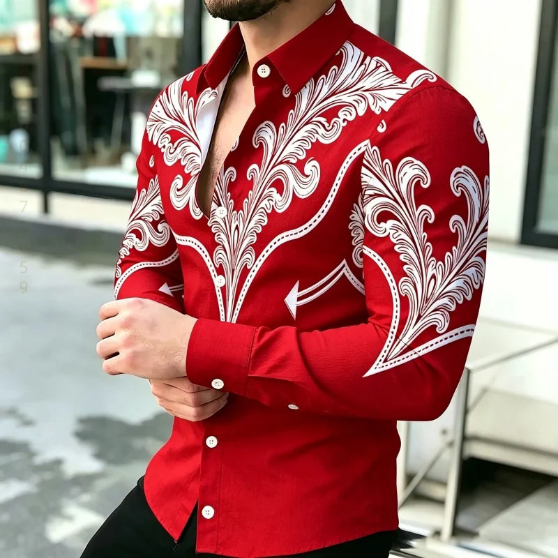 Men's Shirt with Contrasting Print, Black, White, and Red | SAMAG