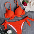 Sexy Front Bow Knot Push Up Bikinis Two Pieces Solid | SAMAG
