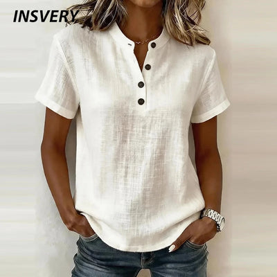 Summer Short Sleeve Basic Blouses Women's Shirts Solid | SAMAG