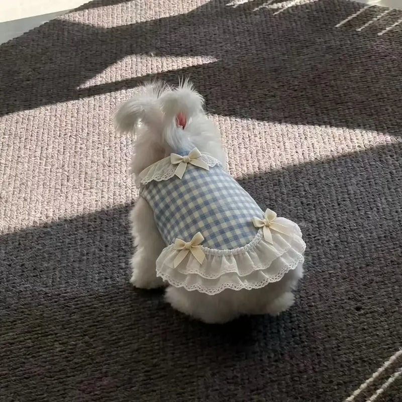Cute Bow Lace Design Pet Dog and Cat Checkered Clothes Comfortable Breathable Cat Vest Lightweight Small Dog Vest