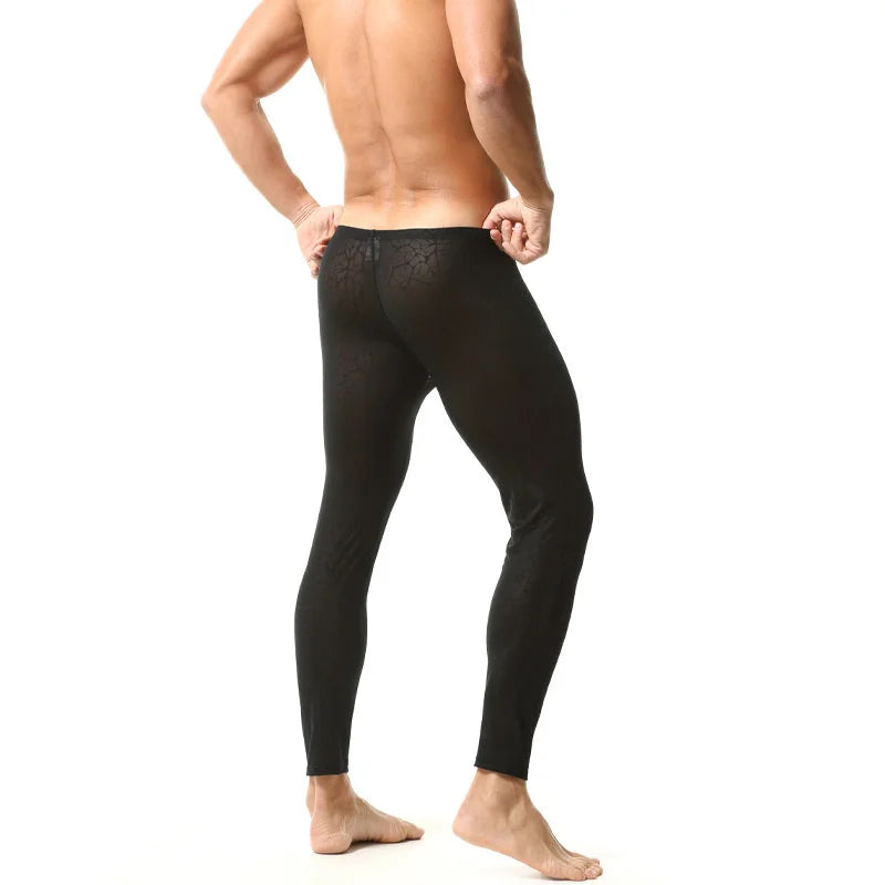 Men Long John Tight Pants Underwear Lace Breathable Elastic Hip Soft Sexy Underpants Lingerie Hombre