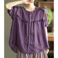 Loose Fit Cotton Linen ort Sve irt Women's Summer Doll irt Single Tail Cargo No Tagging Required round Ne Button up