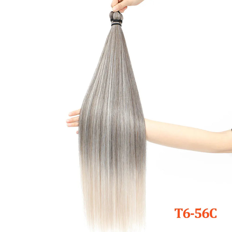 Gladys 28 Inch Crochet Braids Hair 3PCS 300g Synthetic Orange 60MW Ombre Brown T1B-330-276 Straight Braiding Hair Soft Pony Hair