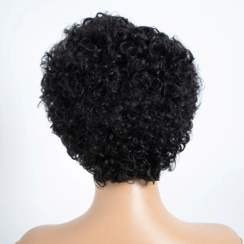 Natural Brown Short Pixie Cut Part Lace Jerry Curly 100% Human Hair Wigs With Bangs For Women Peruvian Remy Hair Glueless Wigs
