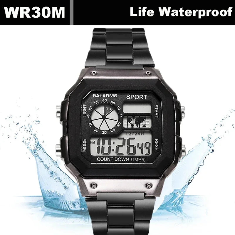 Luxury Men's Wristwatch Multifunction LED Digital Watch Alloy Strap Classic Business 7 - colors Luminous - Visuel 4 | SAMAG