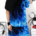 Summer Outfit Blue Flame Print Short Sleeve T - Shirt + Set | SAMAG