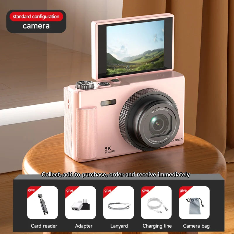 Lenovo Digital Camera 180° Flip Screen 5k Video Vlog Camera 75mp Anti-shake 18x Zoom Portable Body Camera For Students Gifts