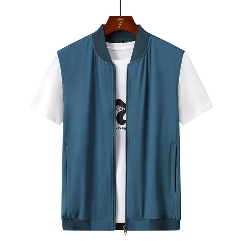 Summer New Men's Lightweight Thin Vests Trend Baseball Collar Zipper Sleeveless Casual Vest Coats Simple All-match Men Vests 6XL