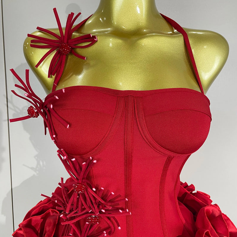 Sexy Halter Prom Gown Celebrity Club Two Piece Set Cocktail Elegant Women Fashion Luxury Birthday Party Red Black Bandage Outfit