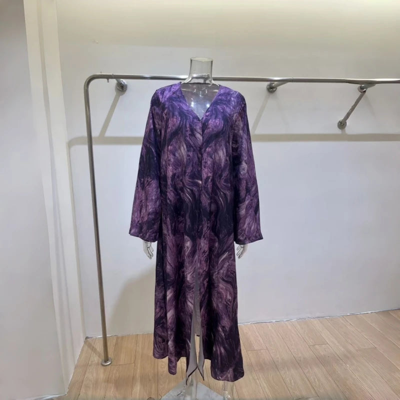 Horetong Muslim Abaya Robe Women Marble Print Chiffon V | SAMAG