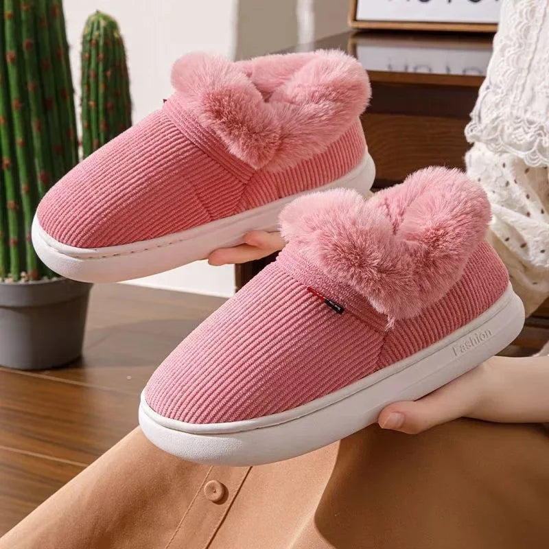 Winter Women Shoes Casual House Shoes For Men 2026 Outdoor Warm Cotton Shoes For Women Indoor Plush Padded Slippers Female