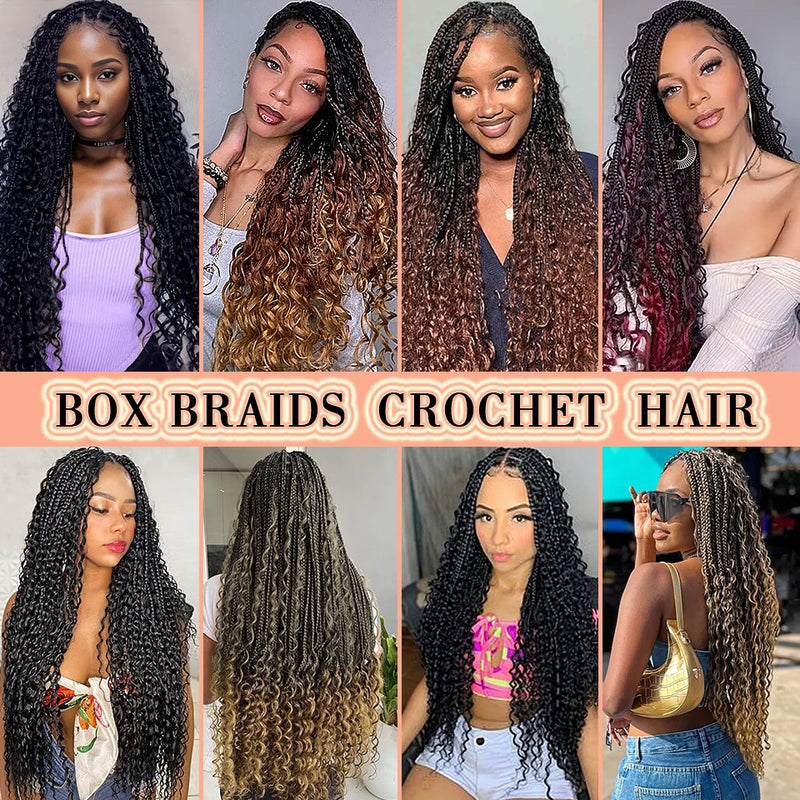 Bewill 1- 8 Packs Goddess Bohemian Box Braids Crochet Hair With Curly Ends 14 18 24 Inches Synthetic Box Braids Hair Extensions