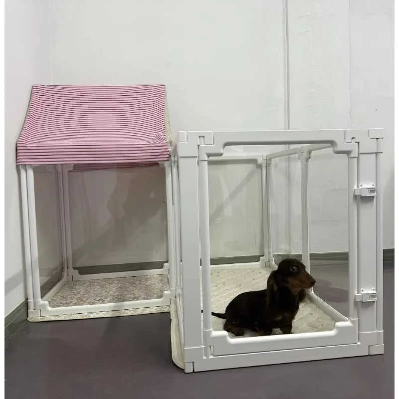 DIY Dog Playpen Puppy Cat Rabbit Ferret Transparent Pet Pen Easy Assemble Whelp Crate Kennel Cage Enclosure with Wheels