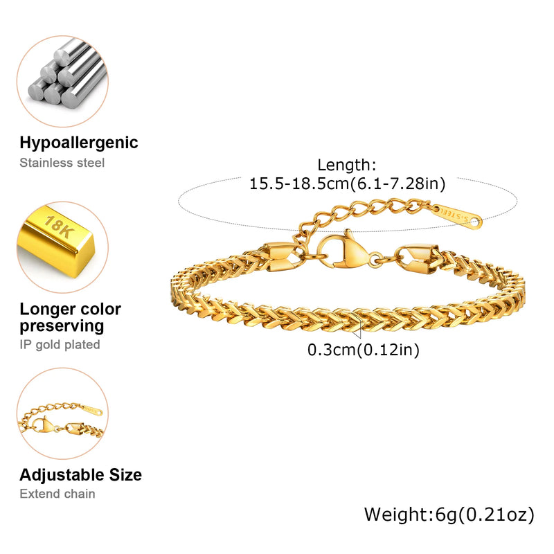Square Keel Chain Bracelet for Women, Stainless Steel Gold Color Punk Fashion Jewelry Gift - Visuel 5 | SAMAG